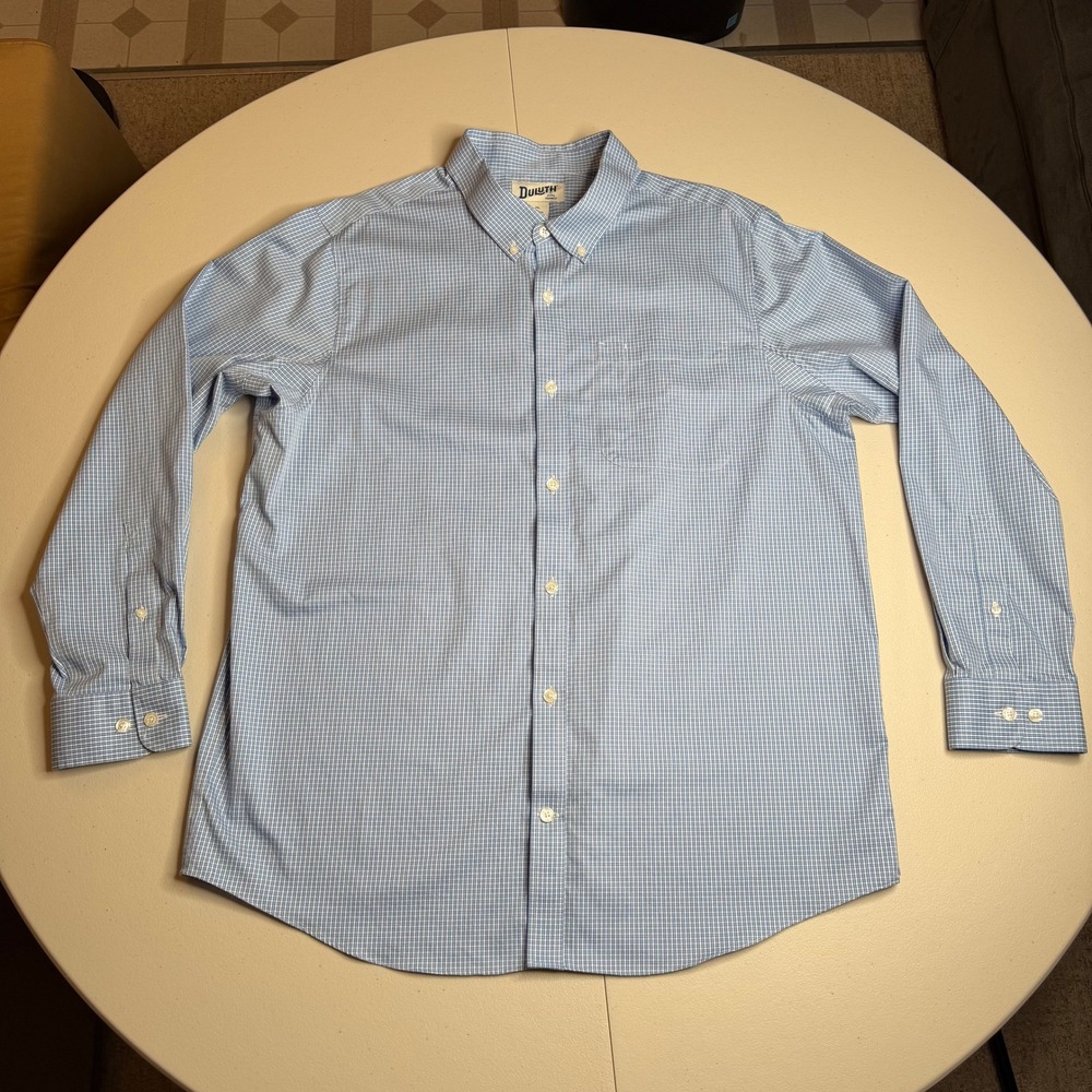Duluth Trading‎ Co Mens XL Slim Fit Blue White Micro Check Button Down Shirt